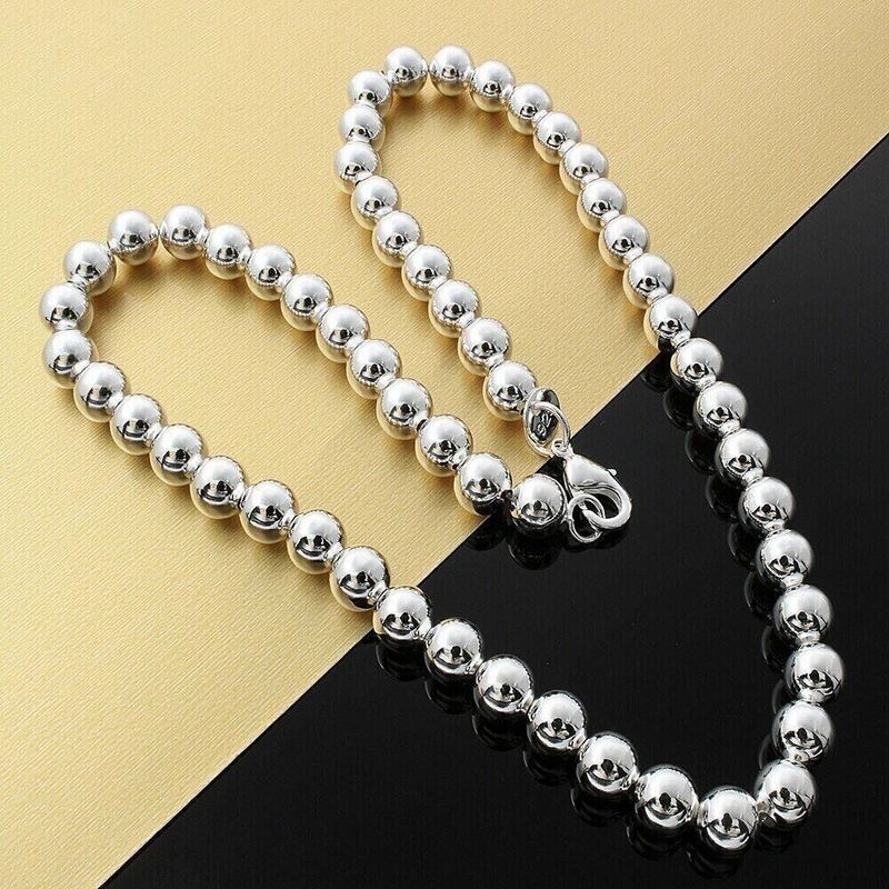 Collana da donna in argento sterling 925 con perline cave da 10 mm e catena da 20"_voghion.com