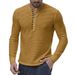 Gestreiftes Henley-Hemd für Herren – Langärmliges Cordhemd zum Zuknöpfen für Freizeit- und Smart-Casual-Kleidung (S-3XL, Gelb/Burgunderrot/Grün/Marineblau)_voghion.com