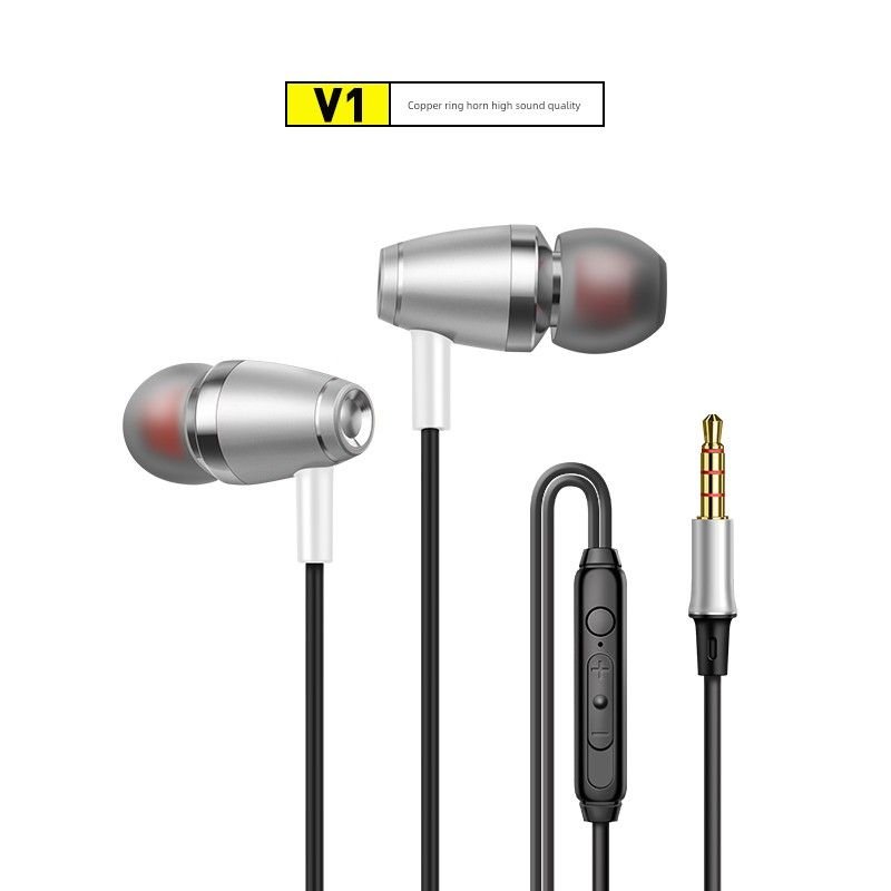V1 Kupferring In-Ear Vollmahlzeit Subwoofer Musik hören Android Smar Conroller Audio Kopfhörer mit Mikrofon verkabelt_voghion.com