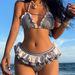Damenbekleidung Bedruckter, karierter Bikini mit Rüschen, geteilter Urlaubsbadeanzug, zweiteiliges Set_voghion.com