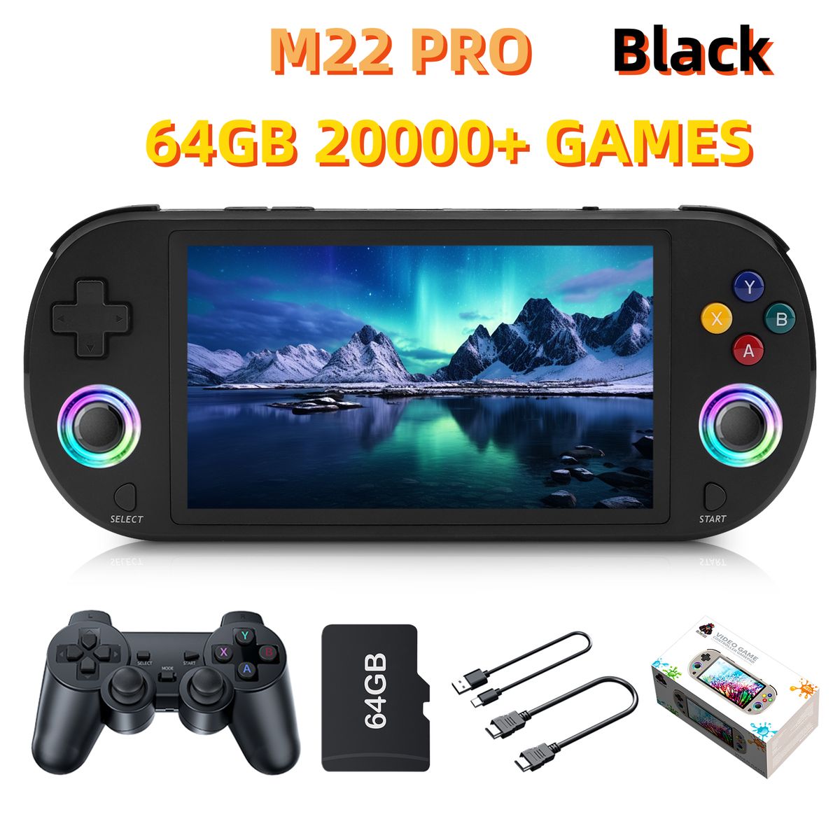 128GB M22 Portable Pocket Retro Handheld Video Game Console 5.0 Inch IPS Screen 1920*1080P Display Support LINUX_voghion.com