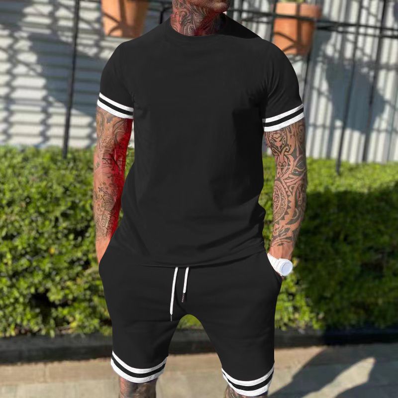 Herrenbekleidung Herren-Shorts mit kurzen Ärmeln, zweiteiliger, lässiger Sport-Jugendanzug in Übergröße_voghion.com