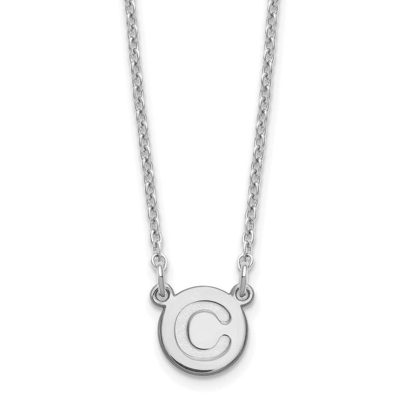 Sterling Silver Rhodium-plated Tiny Circle Block Letter C Initial Necklace_voghion.com