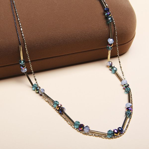 Wind Glass Beads Double Layer Handmade Fashion Women's Long Necklace Sweater Chain_voghion.com