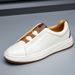 Regal Footwear Men's Genuine Leather High-End Thick-Soled White Sneakers Autumn Trendy Versatile Slip-On Lazy Casual Shoes_voghion.com