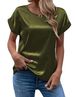 T-shirt da donna a gamba dritta con scollo rotondo in velluto a coste color K Fashion Temperament_voghion.com