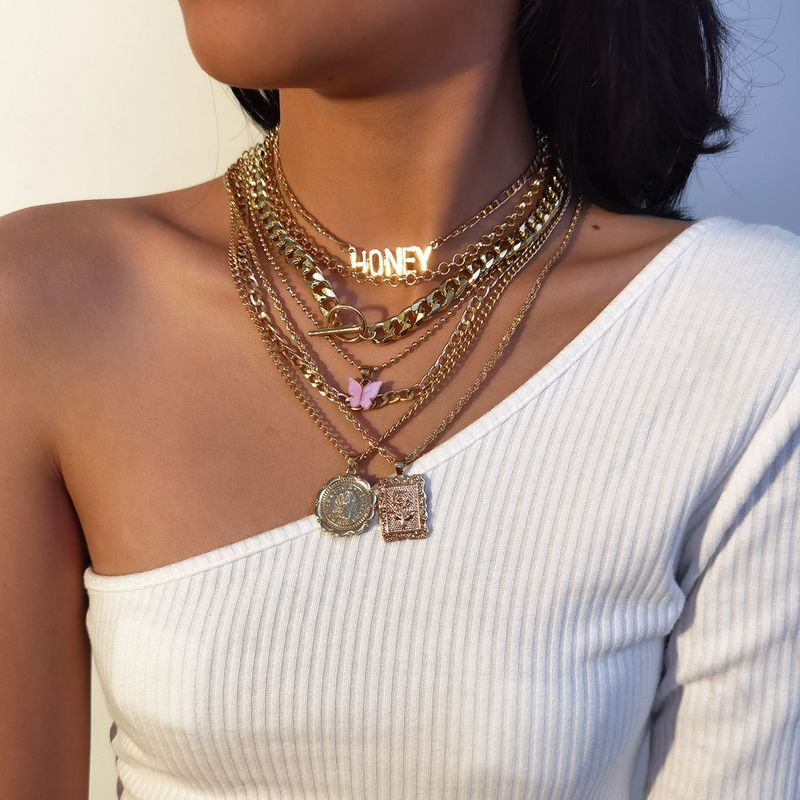 Nuova collana da donna creativa, semplice ed elegante, con fiore e farfalla, in oro, set da 7 pezzi_voghion.com