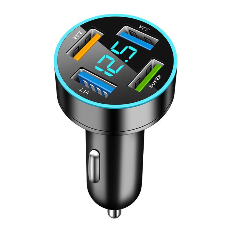 4-poorts 66W USB-autolader digitaal display snelle mini-snellader geschikt voor iPhone, Xiaomi, Samsung telefoon c_voghion.com