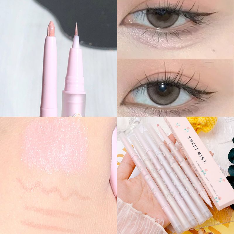 Liegender doppelköpfiger Seidenraupenstift, glitzernder Lidschattenstift, matt, perlmuttartig, weiß, Sier-Eye-Liner, aufhellend_voghion.com