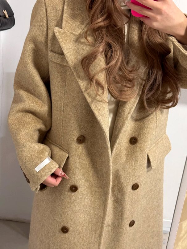 Luxury Double-Breasted Wool Coat – Longline Trench Coat With Notched Lapel (Cocoa/Taupe/Charcoal, S-M, Premium Outerwear)_voghion.com