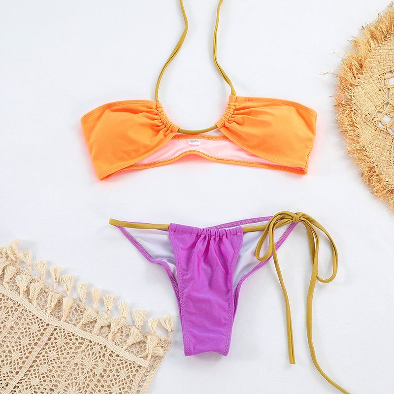 2024 Neuer Nylon-Bikini mit glänzendem Farbblock-Riemen, sexy geteilter Badeanzug für Frauen 23086_voghion.com