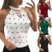Fraekleeder Wave Dot Print Slim Fit Small Tank Top Kleeder mat hängenden Hals_voghion.com