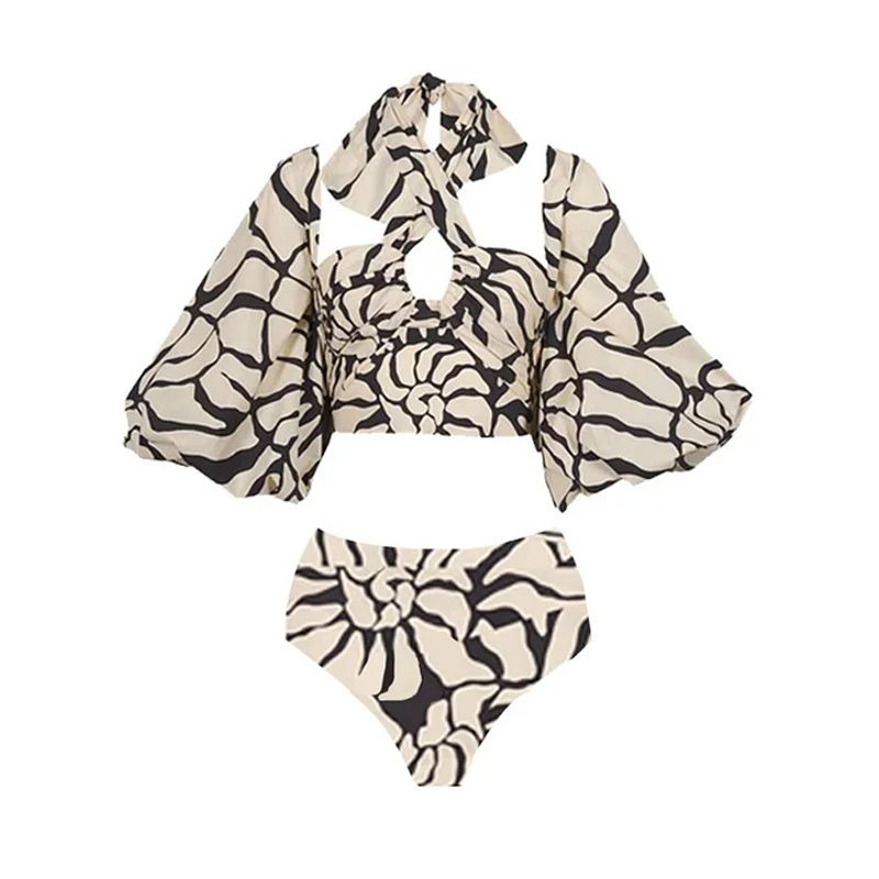 Maillot de bain une pièce imprimé, col licou, manches détachables, pour femmes_voghion.com