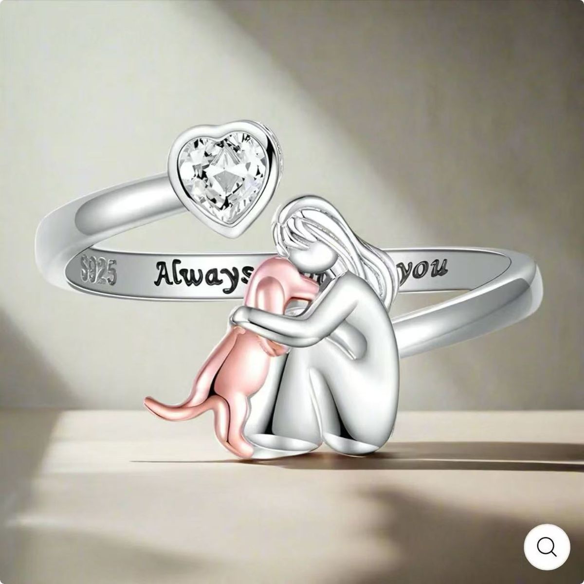 Anello regolabile da donna a forma di cane Corgi con zircone a forma di cuore, anello in argento sterling 925 con grazioso animale, regalo alla moda per lei_voghion.com