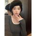 girl French Style Low Round Neck Knitted For Women Early Autumn Vintage Elegant Base Shirt Slim Fit Pullover Sweater Inner_voghion.com