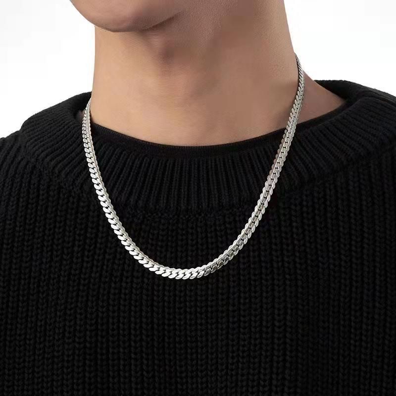 Titanium Steel Men's Embossed Cuban Necklace Hip-Hop Non-Fading High-End Clavicle Simple Sweater Chain_voghion.com