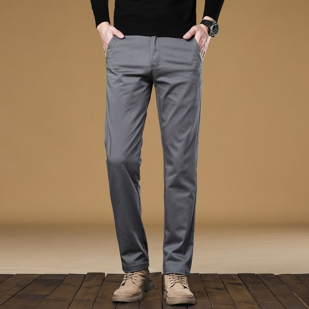 "Men's Stretch Casual Jogger Pants - Lightweight Cotton Blend, Elastic Waist, Straight Leg, Solid Color For Spring & Fall_voghion.com