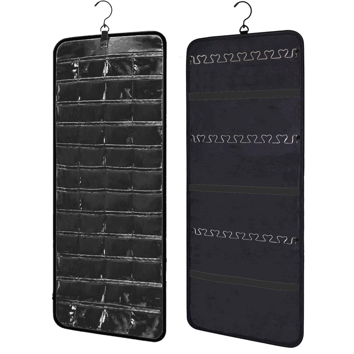 Hanging Jewelry Organizer Storage Roll With Hanger Metal Hooks Double-Sided Jewelry Holder For Earrings, Necklaces, Rings On Closet, Wall, Door_voghion.com