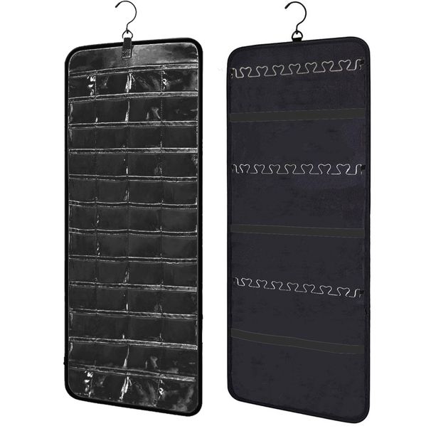 Viseći organizator za nakit u roli s vješalicom, metalnim kukama, dvostrani držač za nakit za naušnice, ogrlice, prstenje na ormaru, zidu, vratima_voghion.com