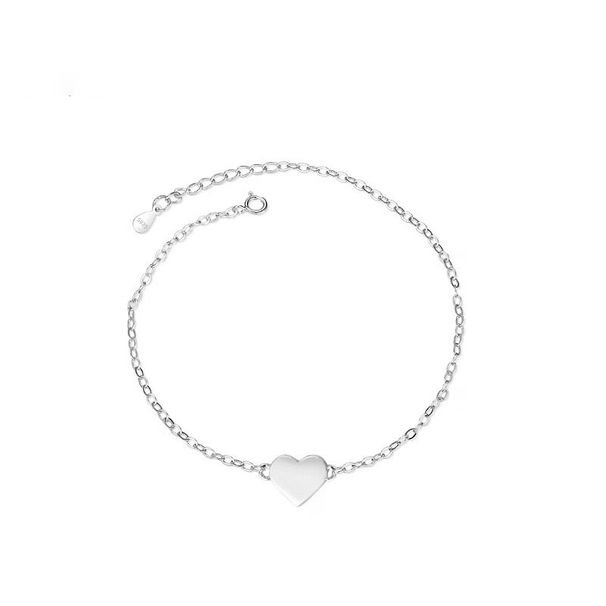 Cavigliera a forma di cuore in argento puro per donna, design di nicchia, stile semplice e fresco, elegante, versatile, dolce e squisito._voghion.com