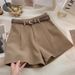 Damenbekleidung Retro Einfache Oberbekleidung Hohe Taille Eine Hose mit weitem Bein_voghion.com