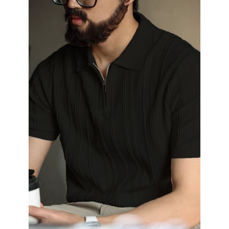 Herrenbekleidung dringend empfohlen! Neue Version des hochwertigen Poloshirts aus Eisseide mit Reißverschluss für Herren, kurzärmelig, für den Sommer, gestrickt, dünn_voghion.com