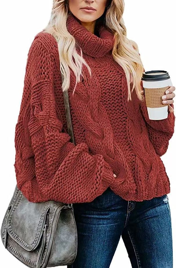 Oversize-Pullover mit Zopfmuster und hohem Kragen für Damen – Grobstrickpullover im französischen Stil für Herbst und Winter, weich und warm in 9 eleganten Farben_voghion.com
