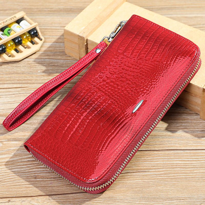 Portafoglio lungo da donna in vera pelle con cerniera e tasca per telefono - Borsa a pochette sottile e minimalista per gli oggetti essenziali di tutti i giorni, disponibile in nero, rosso e rosso scuro_voghion.com