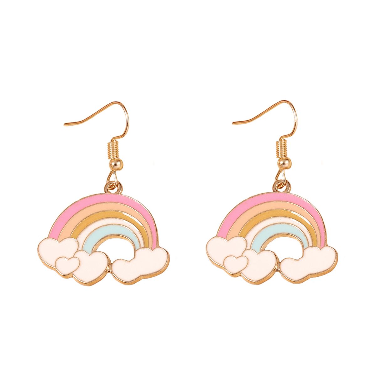 Pendientes colgantes de aleación con forma de U de color rosa, estilo nube arcoíris, estilo dulce, estilo japonés y coreano, con fragancia pequeña, sencillos para mujer_voghion.com