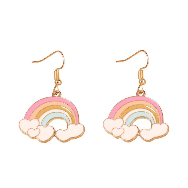 Pendientes colgantes de aleación con forma de U de color rosa, estilo nube arcoíris, estilo dulce, estilo japonés y coreano, con fragancia pequeña, sencillos para mujer_voghion.com