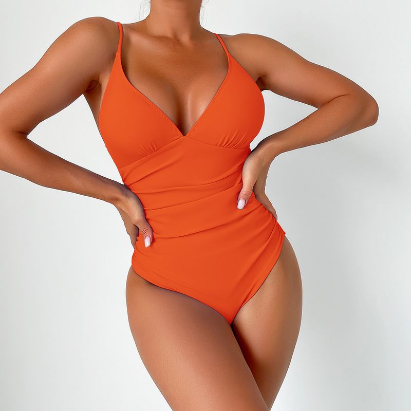 Maillot de bain une pièce conservateur pour femme Maillot de bain sexy à décolleté en V profond avec coussinet de poitrine et dos nu_voghion.com
