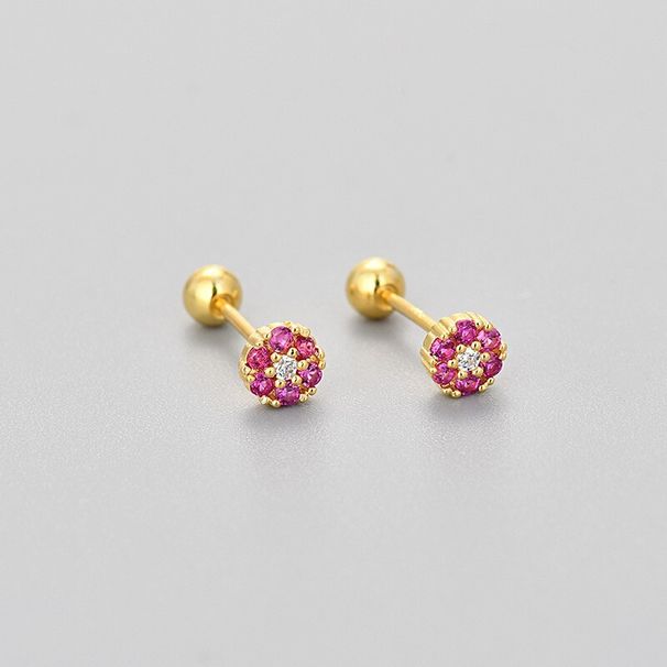 Orecchini a perno con chiusura a vite in argento sterling 925, piccoli fiori, turchese e zirconi cubici, 5 mm, B12_voghion.com
