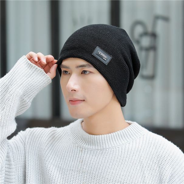 Autumn Winter New Men's Striped Knitted Wool Headband with Plush and Warm Outdoor Cycling Pullover Hat_voghion.com