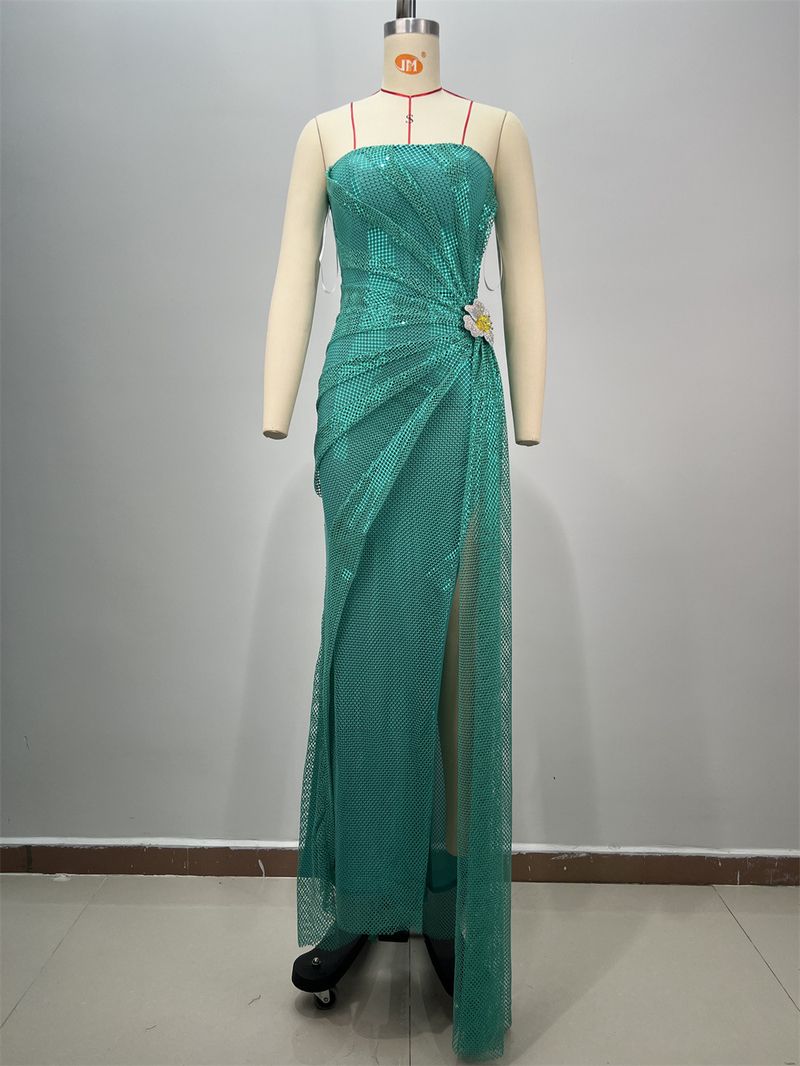 Women’s Clothing New Sequined Suspender Skirt Sexy Dinner Dance Evening Dress Irregular Hip Dress_voghion.com