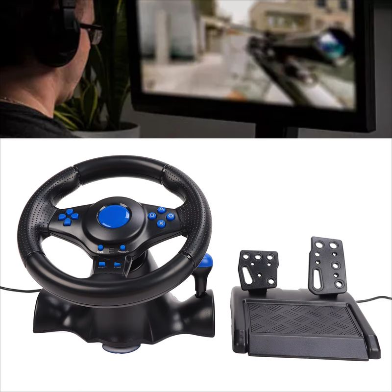 Gaming-Lenkrad, 180-Grad-Drehung, multifunktionales 3-in-1-Spiel-Rennrad mit Pedalen für PC