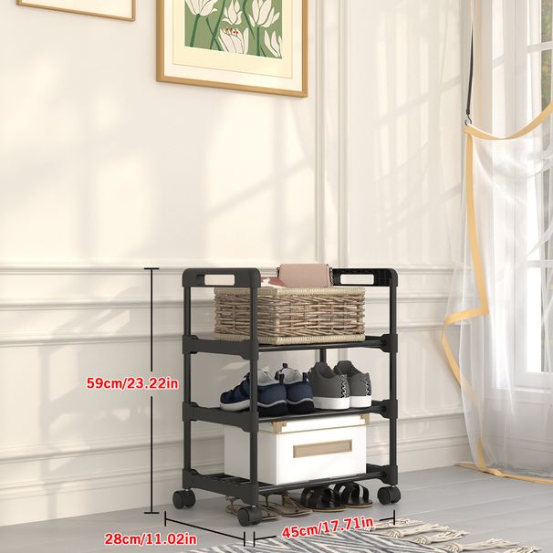 Verstellbares Schuhregal aus Metall mit Rollen – 3/4/5/6-stufige platzsparende Aufbewahrung mit 360°-Rollen (60 cm/45 cm, Mattschwarz)_voghion.com