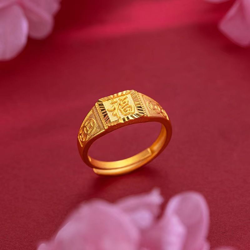 Nuovo anello della fortuna per uomo con apertura regolabile e colore resistente allo sbiadimento, gioiello in oro sabbia vietnamita_voghion.com