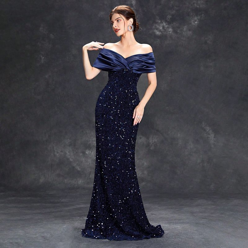 Women's one-shoulder evening dress slim fishtail sexy temperament Christmas party dress for women spring_voghion.com