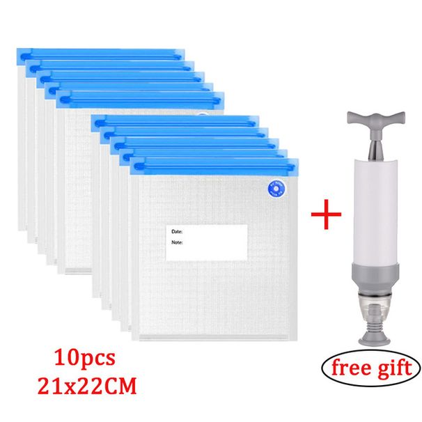 10 st vakuumförslutare påsar återanvändbara matförvaringspåsar hushållsvakuummatförslutare med handpumpförslutningsklämmor_voghion.com