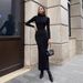 Women Elegant Long Sleeve Knitted Maxi Dress High Neck Bottoming Striped Sweater Slim Long Dress Bodycon Party Club Streetwear_voghion.com