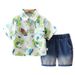 Sommer nyt drengesæt med kortærmet skjorte og shorts i koreansk stil, dinosaurtrykt todelt jakkesæt til børn 2024_voghion.com