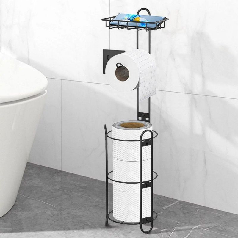 Toilet Paper Holder With Shelf, Bathroom Freestanding Toilet Paper Holder, Clearance Disposal_voghion.com