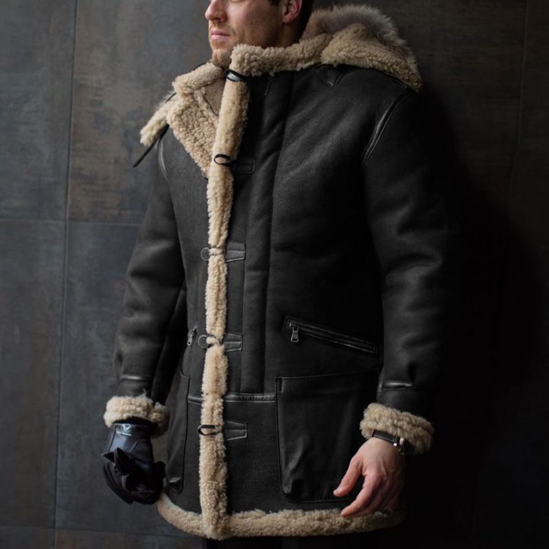 Giacca da uomo in pelliccia sintetica con cappuccio in un unico pezzo di pelliccia da uomo_voghion.com