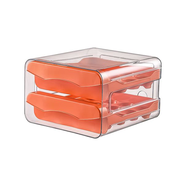 Recipiente deslizante para armazenamento de ovos de 2 camadas - Organizador transparente para geladeira de animais de estimação com 32 células (bandeja empilhável para ovos e proteção contra o frescor)_voghion.com