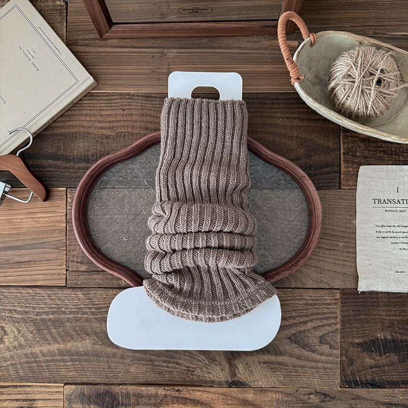 Scaldamuscoli Calzini in cotone per donna Autunno e inverno Tinta unita a righe verticali Piccoli polsini Calzini in pile Calzini caldi in lana lavorati a maglia Calzini caldi al polpaccio per ragazze calde_voghion.com