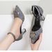 Spring Water Diamond High Small Fragrant Sandals, Women's Thick Heels, Pointed Single Shoes, One Word With Side Space,_voghion.com