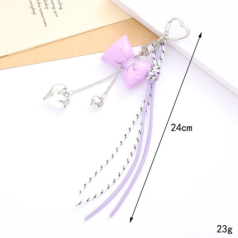 INS New Leather Bowknot Heart Bag Keychain Chain Single Buckle Tassel Pendant Accessory_voghion.com