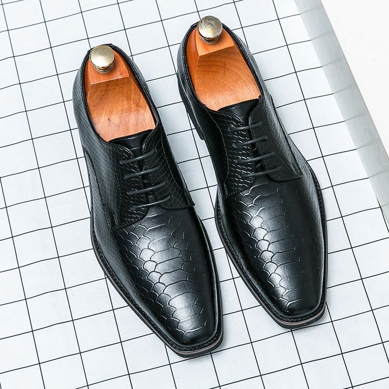 Cross border summer and autumn business leather shoes men's British fish pattern formal men's shoes pointed toe retro_voghion.com