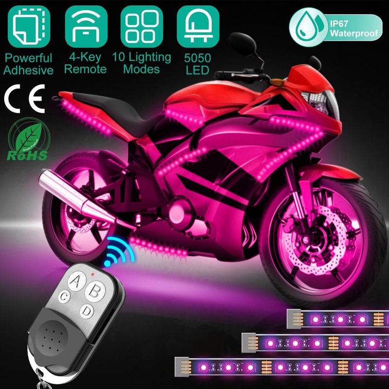 6Pcs Motorcycle LED Light Strips Multi-Color Neon Light Kits Waterproof DC 12V RGB Atmosphere Lights_voghion.com