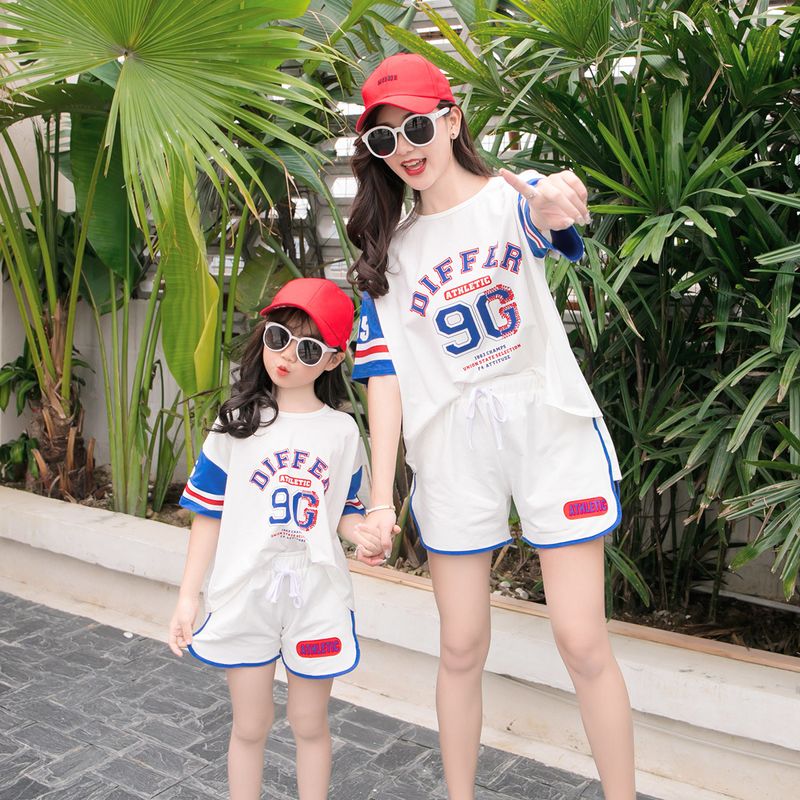 Mother & Kids Parent-child summer clothes 2024 new style family of three fashionable cotton sports suits mother and child clothes whole family clothes_voghion.com